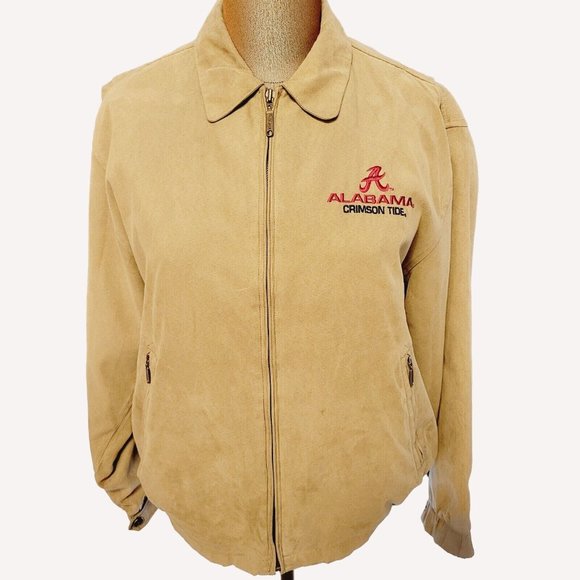 Vtg RARE Alabama Crimson Tide Brown Suede Zip Up Jacket Sz M by Active Bama - Picture 1 of 10